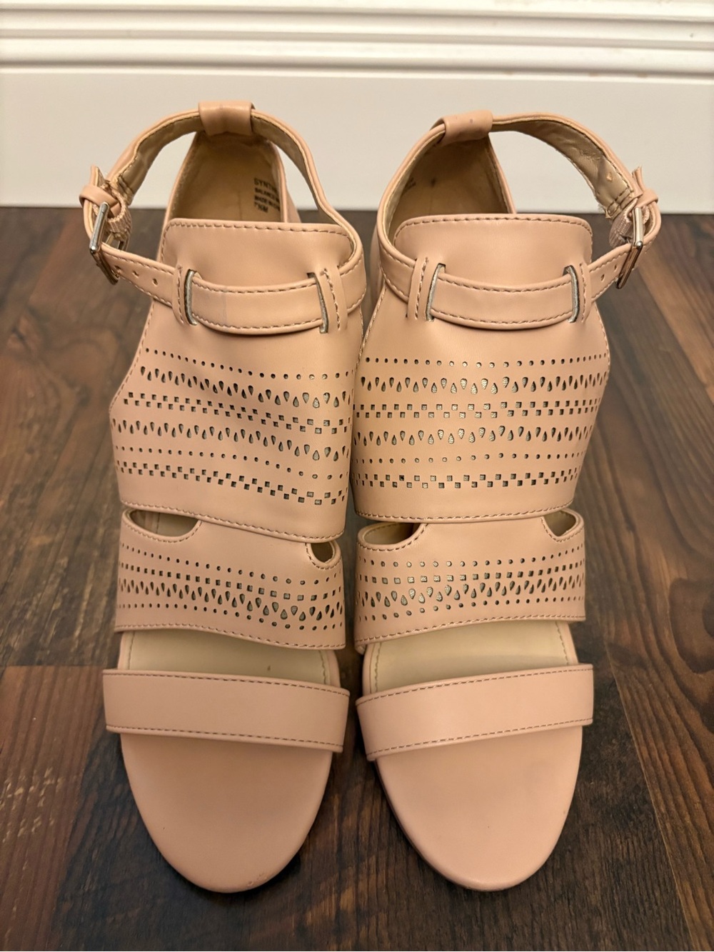 Violet & Red blush pink perforated block heel sandals